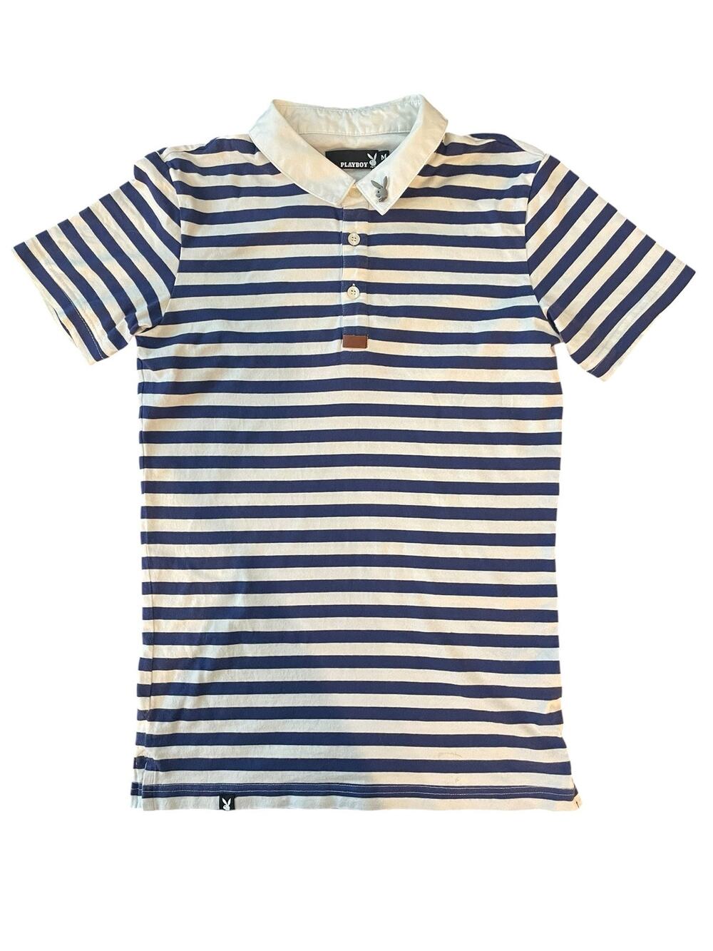 Vintage Playboy Striped Polo Shirt Blue White Size Medium